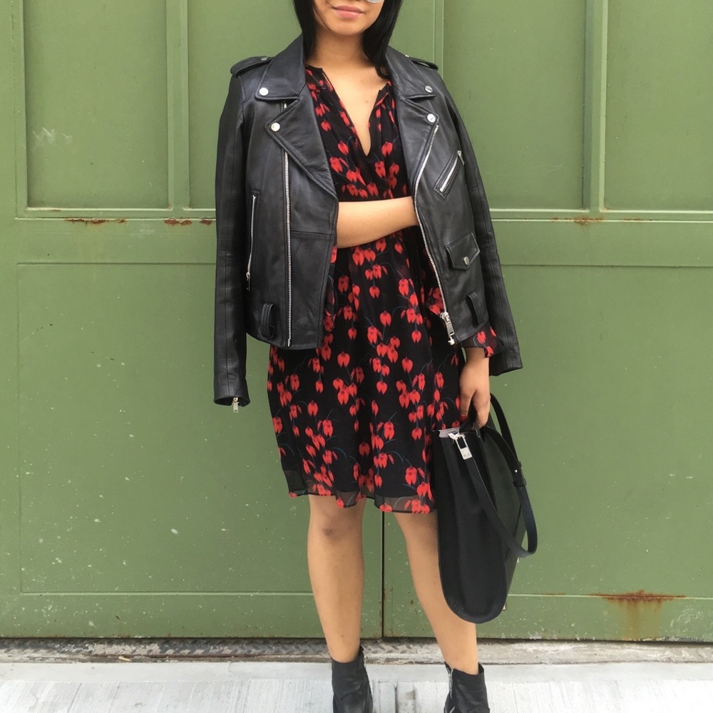 Rachel Zoe Silk Black and Red 70s Flowy Mini Dress